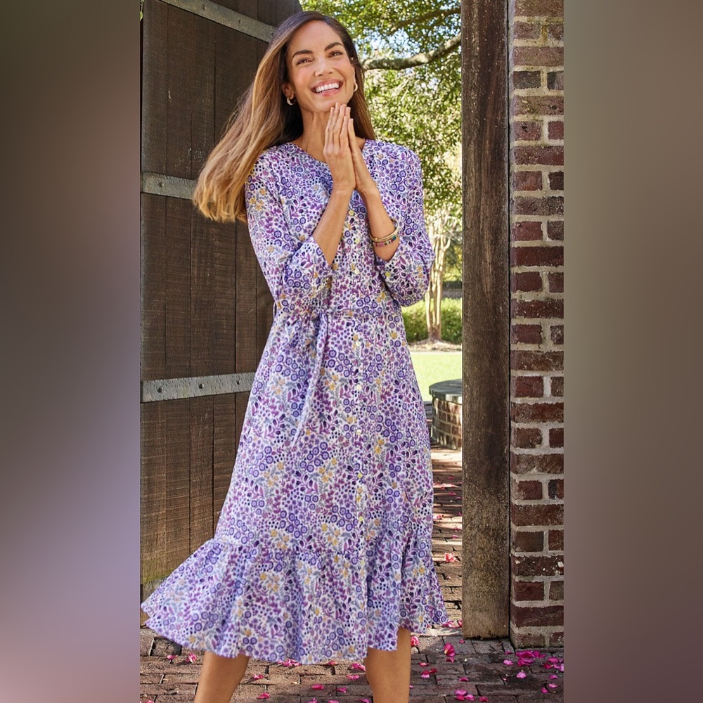 Talbots Purple Pink Button Up Sleeve Sleeve Sundress